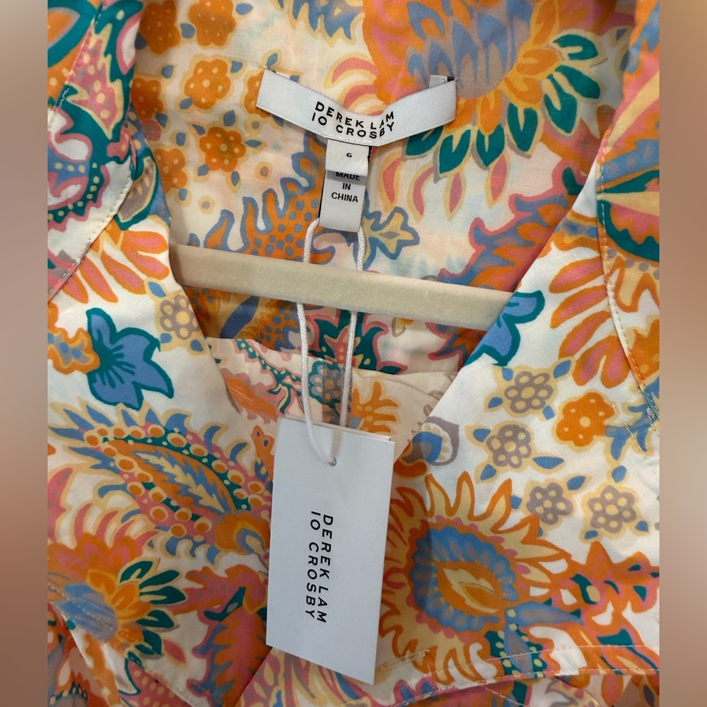 NWT Derek Lam 10 Crosby ‘Satina’ Sleeveless Shirt Dress in Orange Floral Paisley - Picture 4 of 7